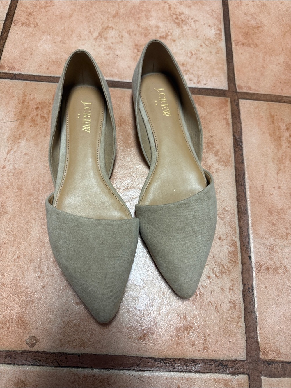 J. Crew Pointed D'Orsay Flats in Taupe Suede